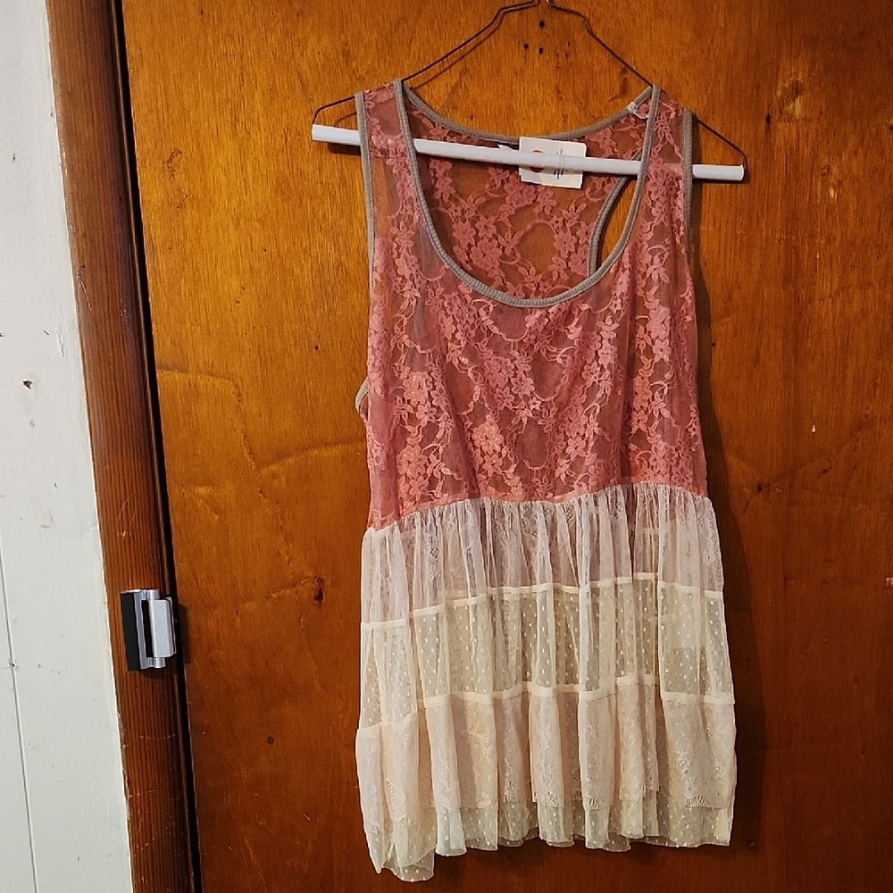 Paper Tee Lace and Mesh Chemise - Pink and Cream